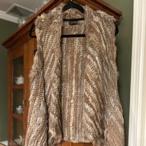 Giorgio Italy Rabbit Fur Vest Tan Brown Beige Cream Color One Size